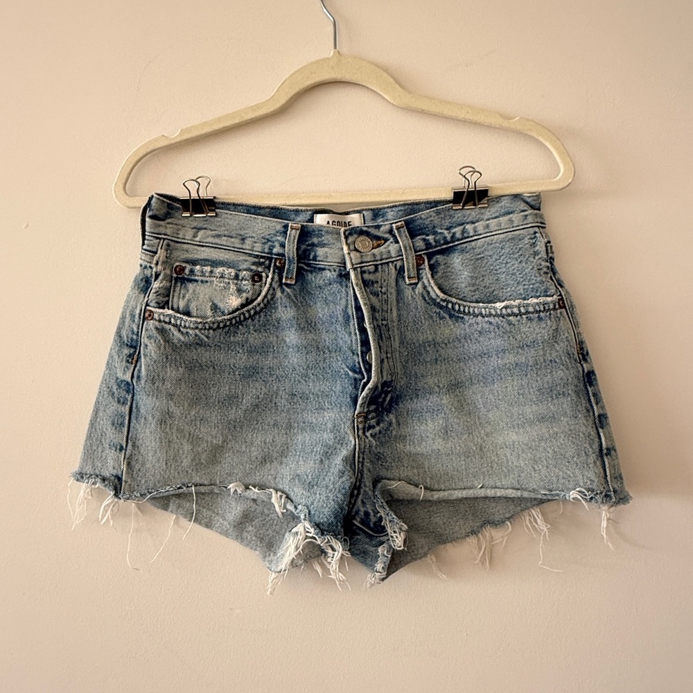Agolde Parker Light Blue Distressed Jean Shorts